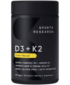 Sports Research, D3 + K2, Plant Based, 125 mcg/100 mcg, 60 Veggie Softgels