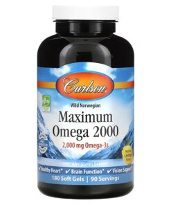Carlson, Wild Norwegian, Maximum Omega 2000, Natural Lemon, 1,000 mg, 180 Soft Gels
