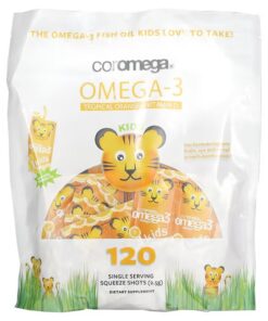 Coromega, Kids, Omega-3, Tropical Orange + Vitamin D, 120 Single Serving Squeeze Shots, 2.5 g Each